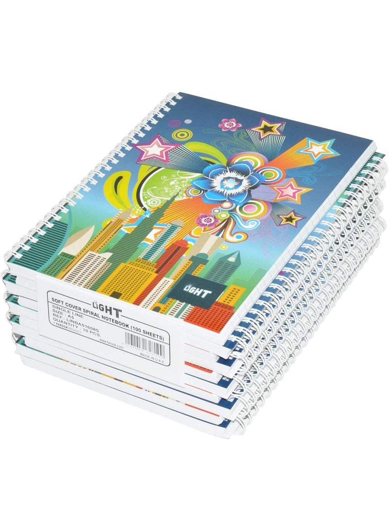 FIS LIGHT Spiral Soft Cover Notebook, A5 Size(14.8x21cm), Single Line Ruling, 100 Sheet, Pack of 10 Pieces - LINBA51608S - Image 1